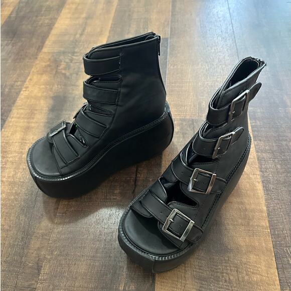 Demonia Black Violet Platform Open-Toe Boots Size 7 - Picture 6 of 12